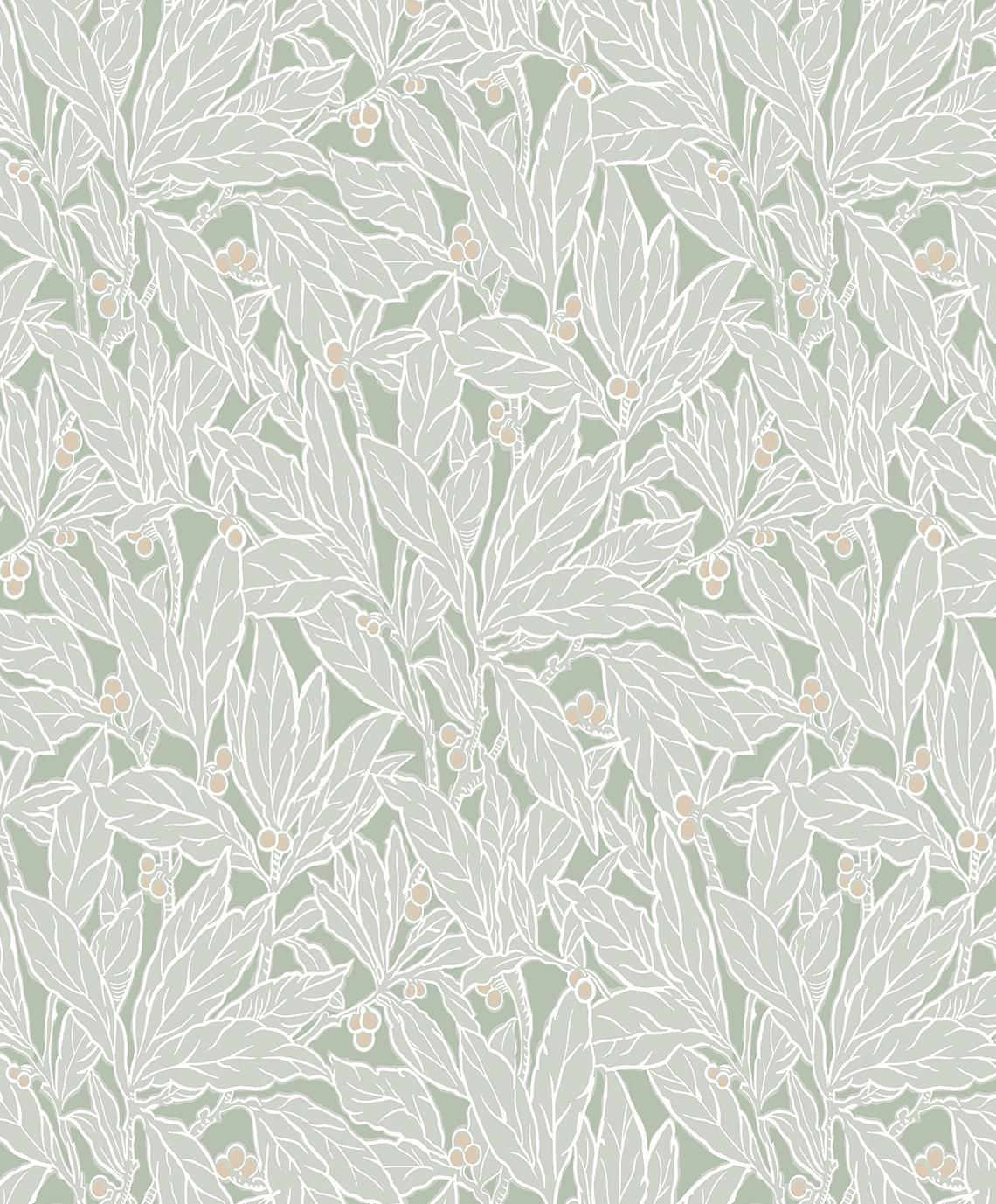 Seabrook Leaf and Berry Green Wallpaper