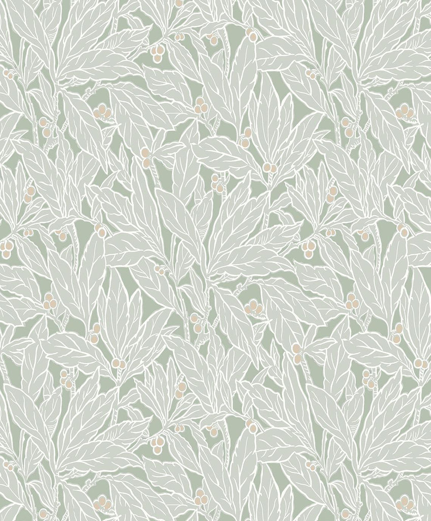 Seabrook Leaf and Berry Green Wallpaper