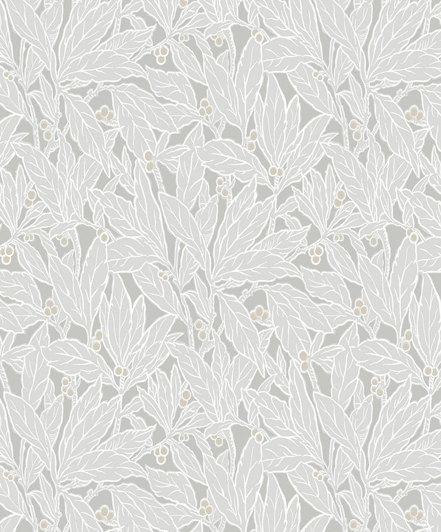 Seabrook Leaf and Berry Daydream Grey Wallpaper