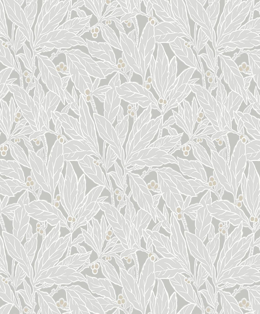 Seabrook Leaf and Berry Grey Wallpaper