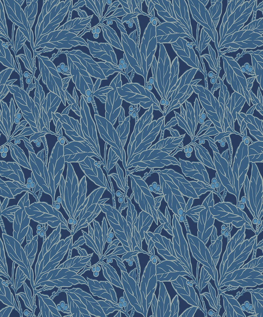 Seabrook Leaf and Berry Marine Blue Wallpaper