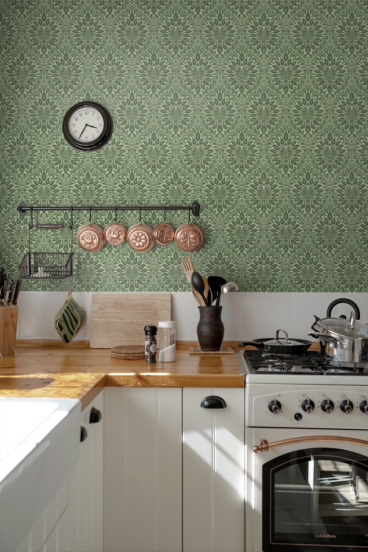 Seabrook Luna Ogee Green Wallpaper