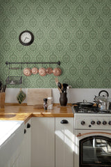 Seabrook Luna Ogee Green Wallpaper