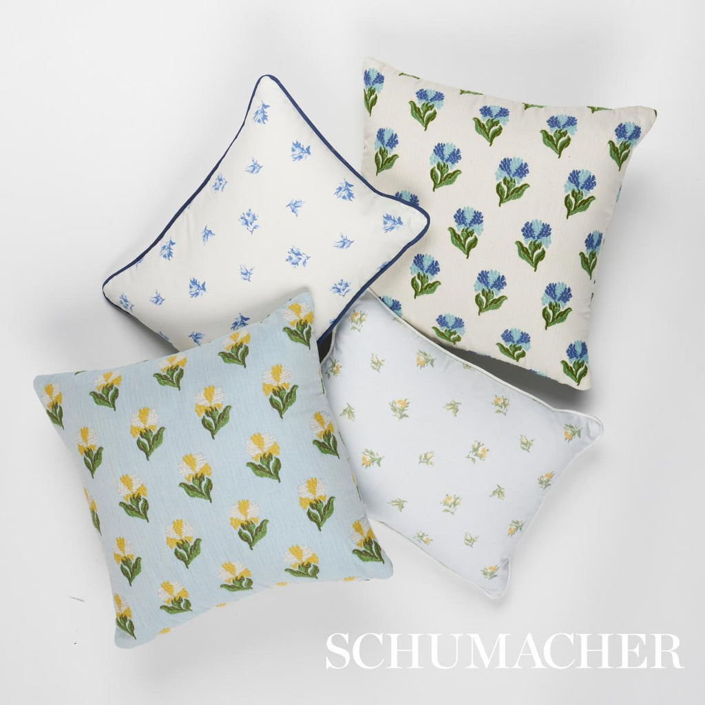 Schumacher Rosina Floral Cornflower 16" x 16" Pillow