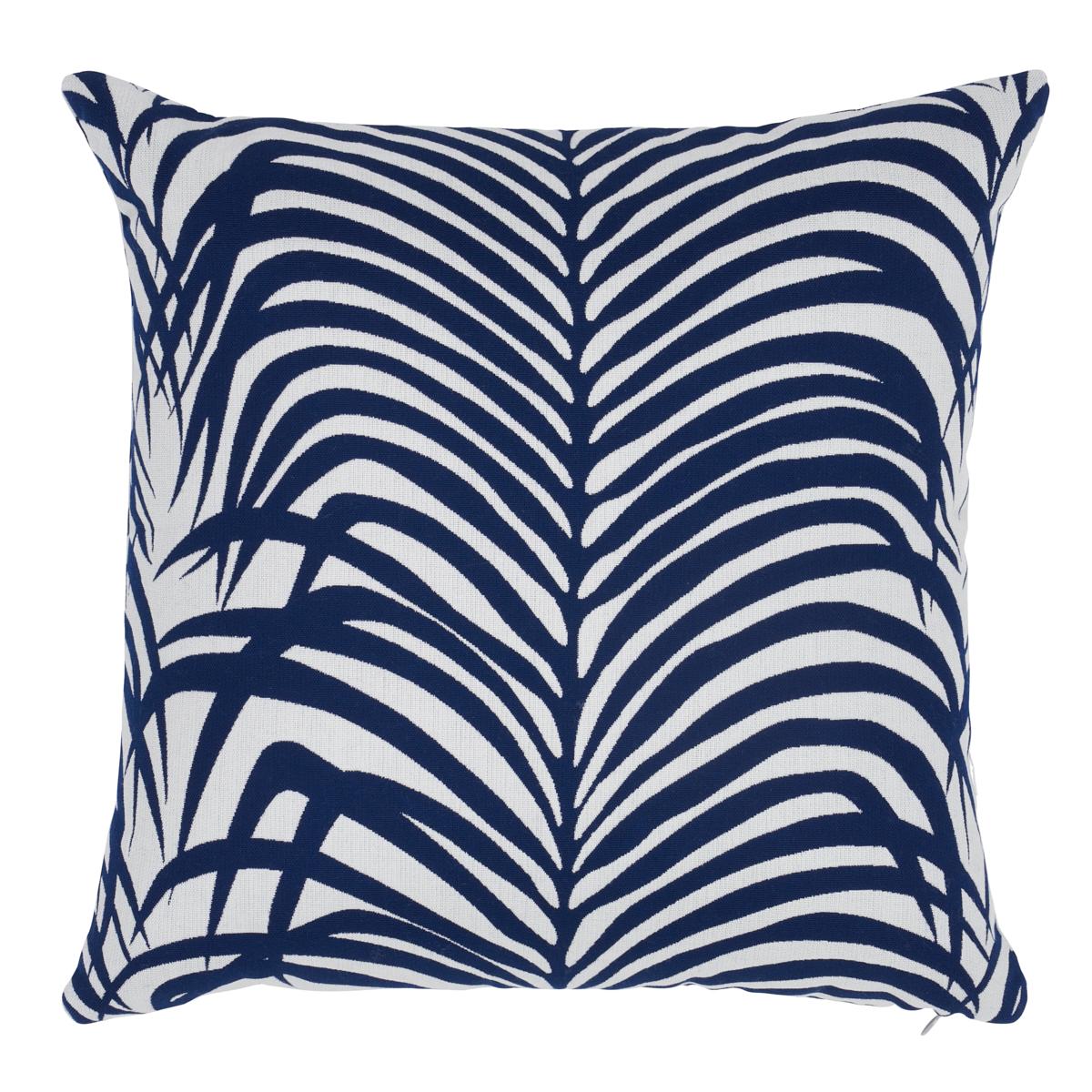 Schumacher Navy 16" x 16" Zebra Palm I/O Pillow