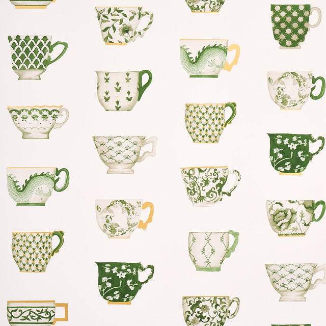 Schumacher Onie'S Teacups Spring Green Wallpaper