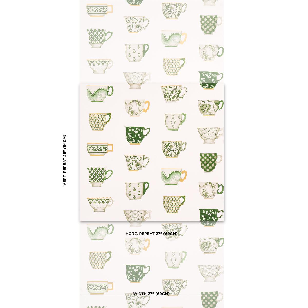 Schumacher Onie'S Teacups Spring Green Wallpaper