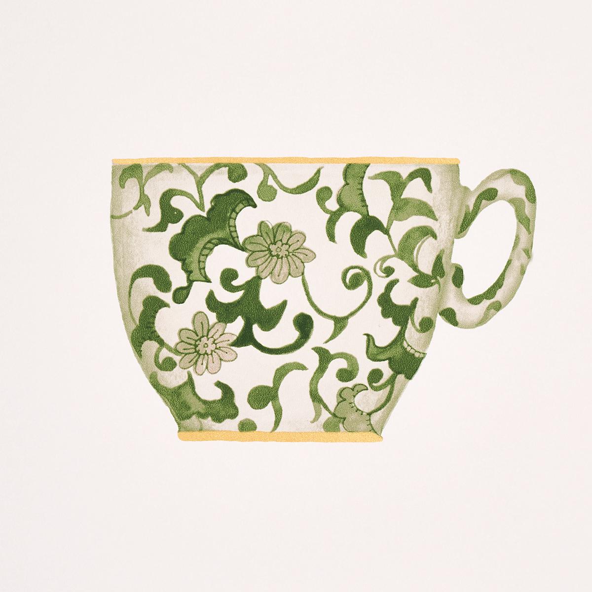 Schumacher Onie'S Teacups Spring Green Wallpaper