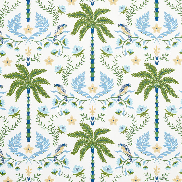 Schumacher Island Palm Indoor/Outdoor Blue & Green Fabric