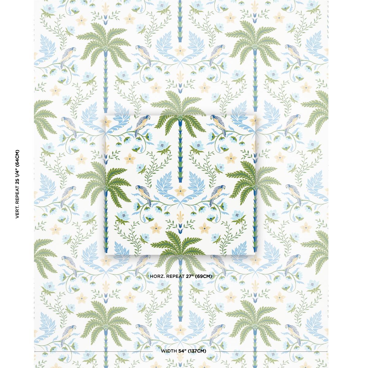 Schumacher Island Palm Indoor/Outdoor Blue & Green Fabric