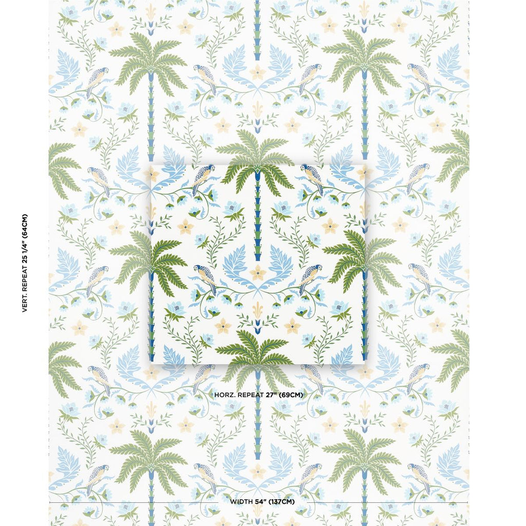 Schumacher Island Palm Indoor/Outdoor Blue & Green Fabric