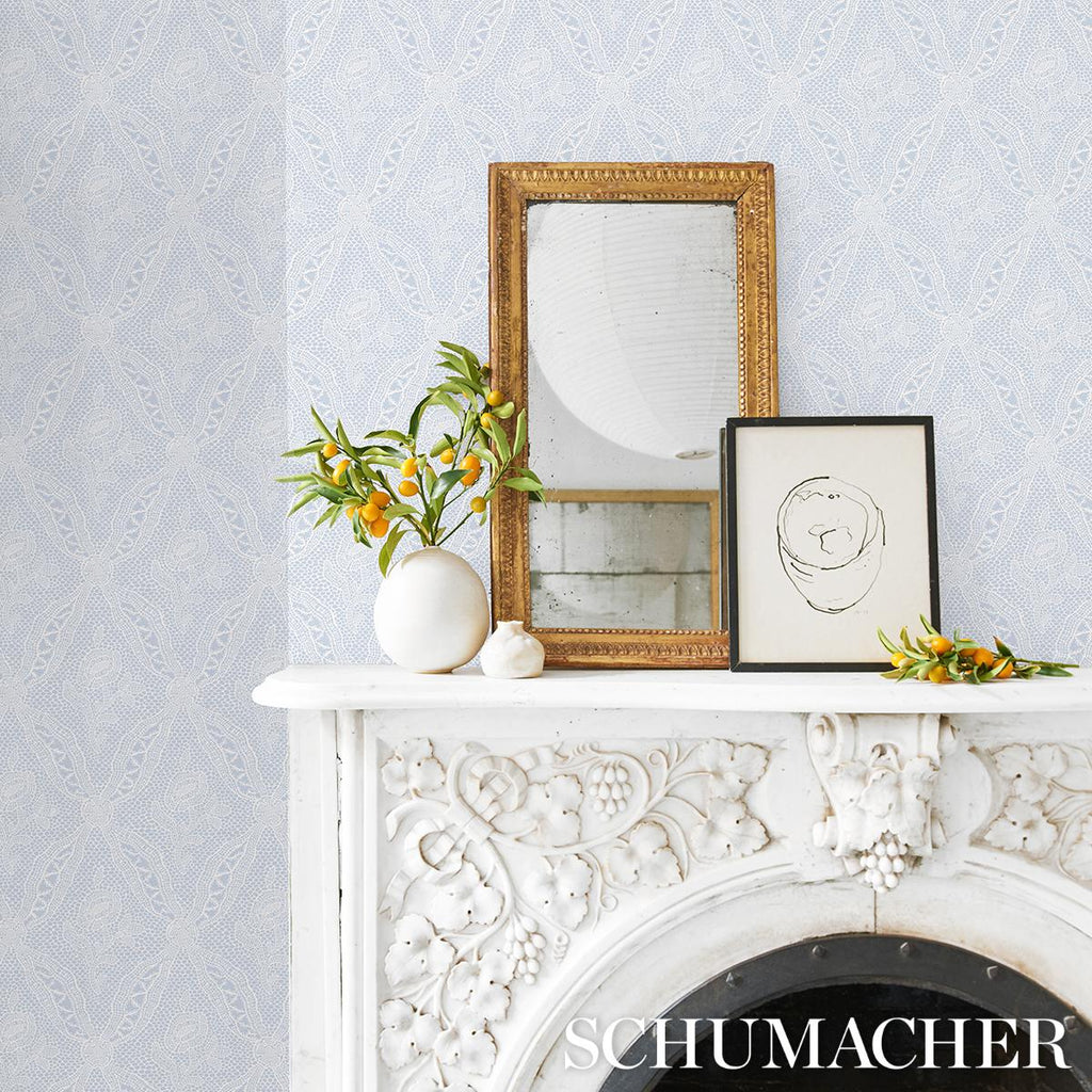 Schumacher Cosette Lace Cornflower Wallpaper