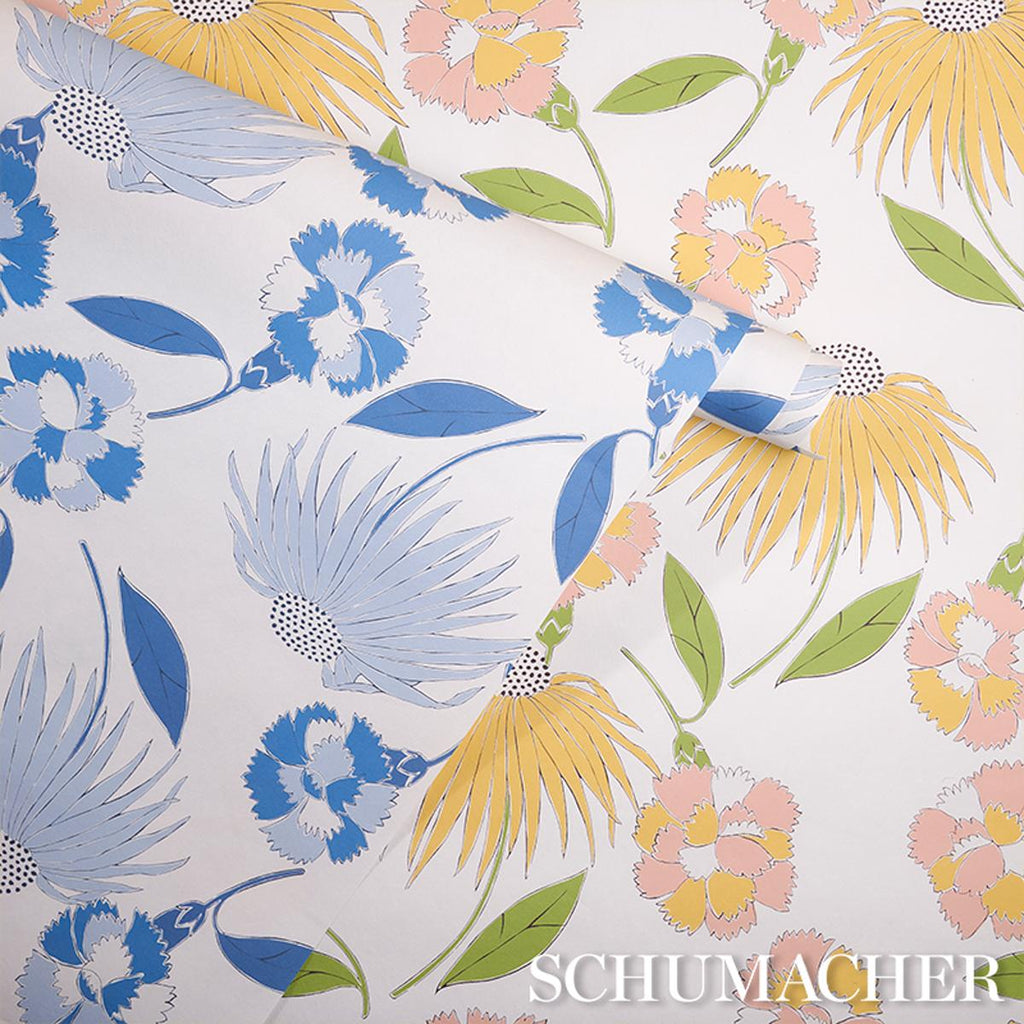 Schumacher Bouquet Toss Afternoon Blue Wallpaper