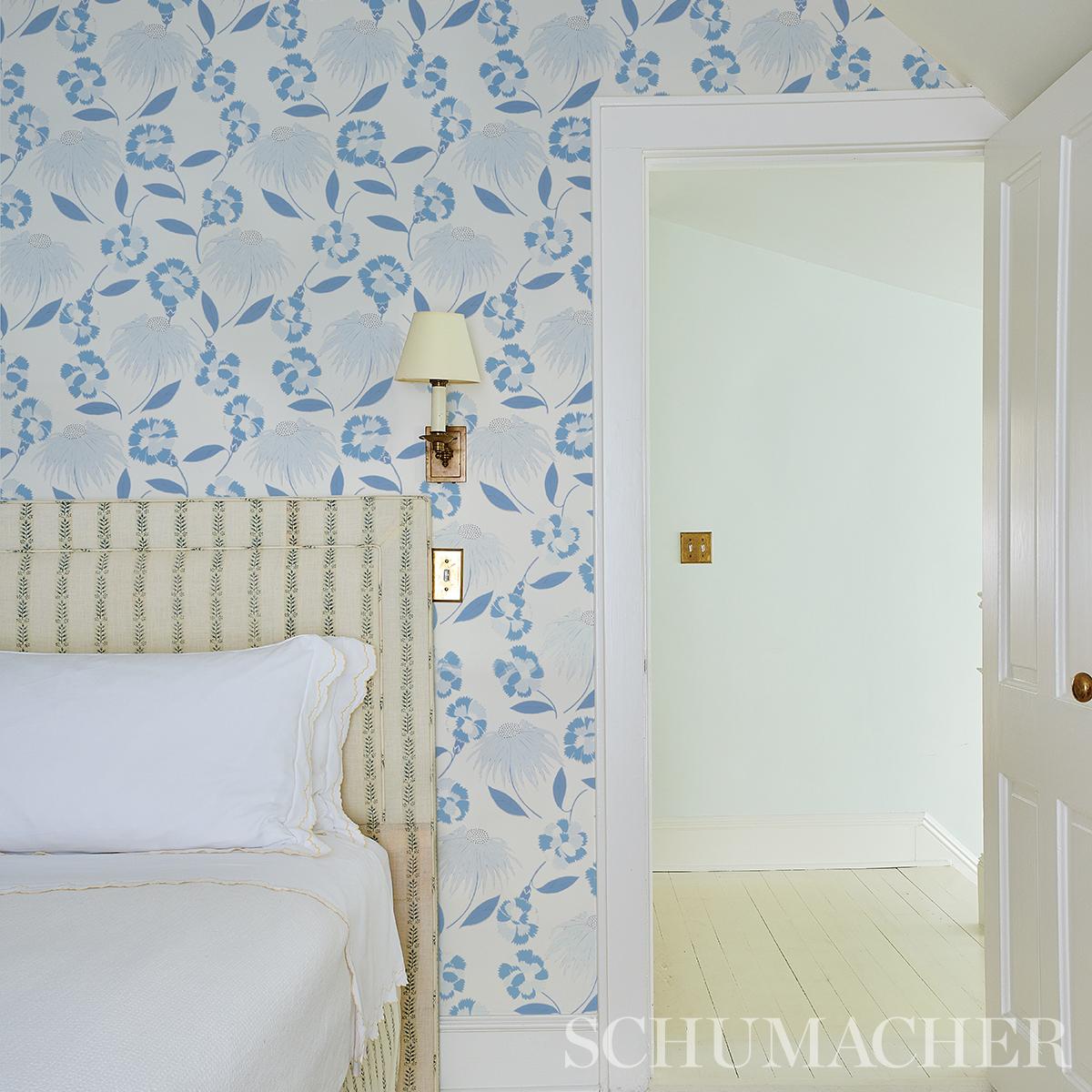 Schumacher Bouquet Toss Afternoon Blue Wallpaper