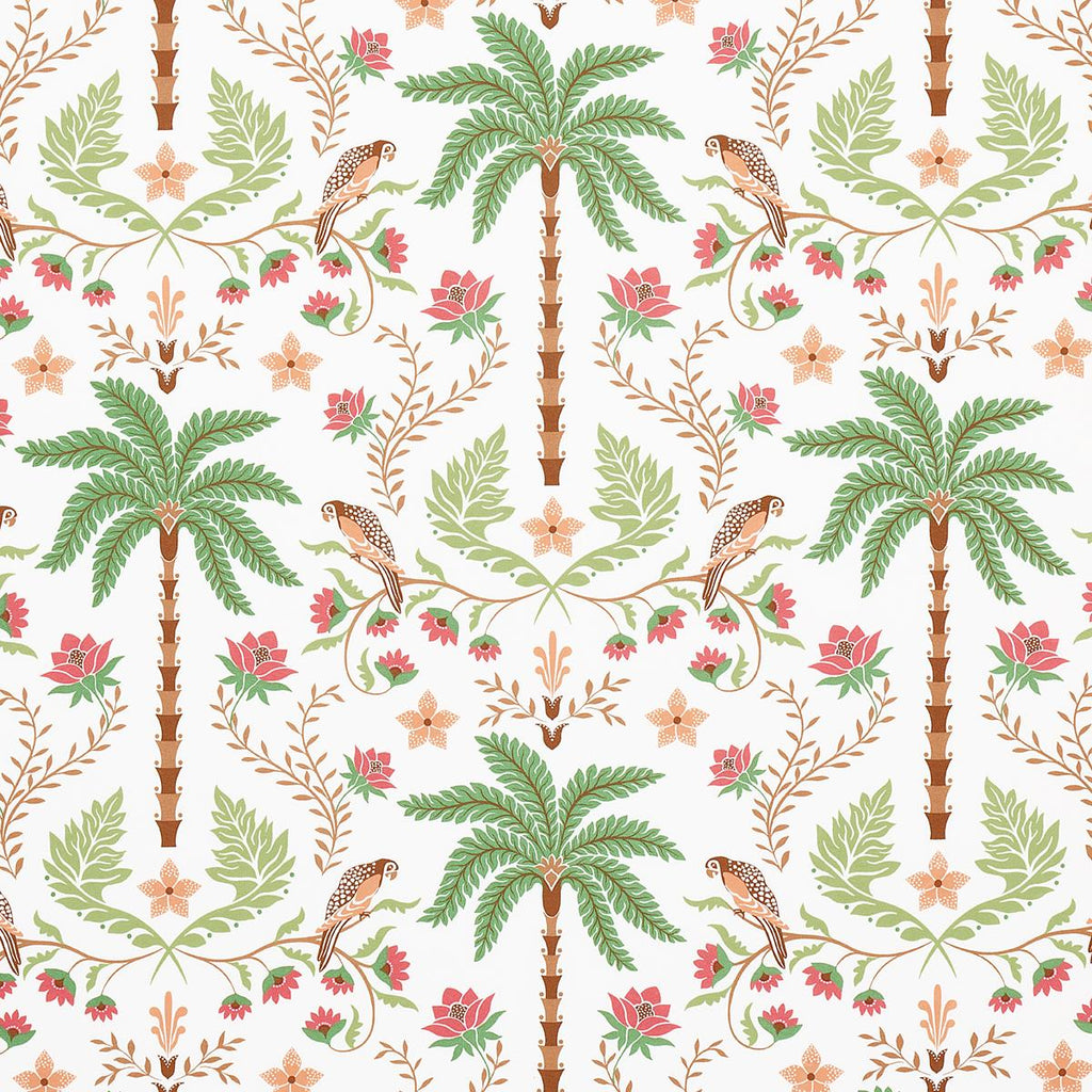 Schumacher Island Palm Indoor/Outdoor Coral & Green Fabric