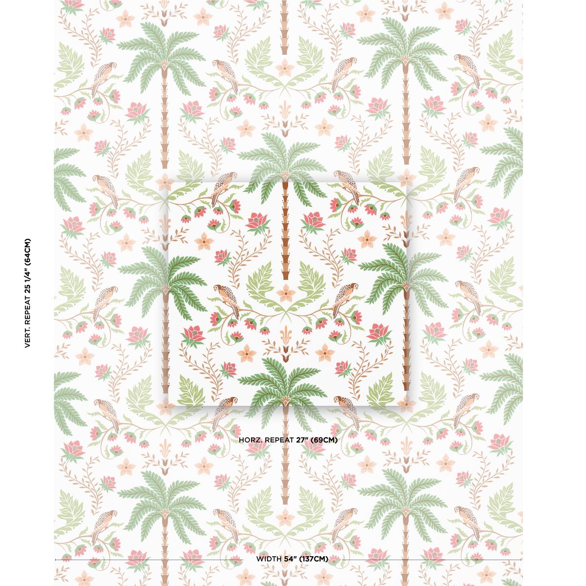 Schumacher Island Palm Indoor/Outdoor Coral & Green Fabric