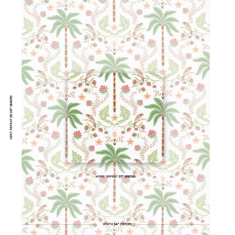Schumacher Island Palm Indoor/Outdoor Coral & Green Fabric