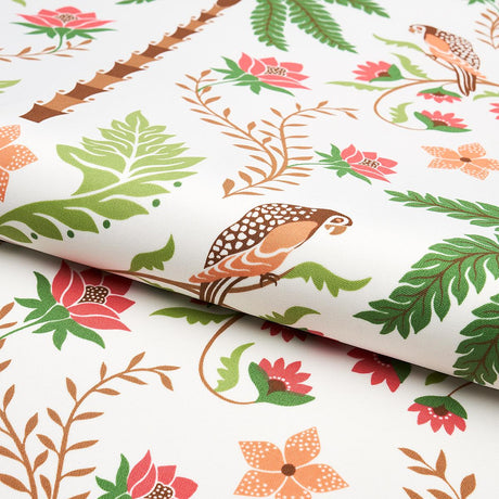 Schumacher Island Palm Indoor/Outdoor Coral & Green Fabric