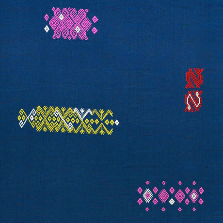 Schumacher Balamil Handwoven Panel Multi On Navy Fabric