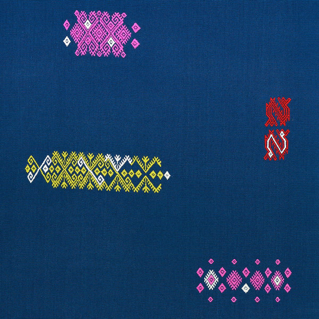 Schumacher Balamil Handwoven Panel Multi On Navy Fabric