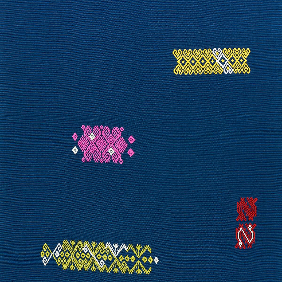 Schumacher Balamil Handwoven Panel Multi On Navy Fabric