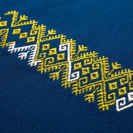 Schumacher Balamil Handwoven Panel Multi On Navy Fabric