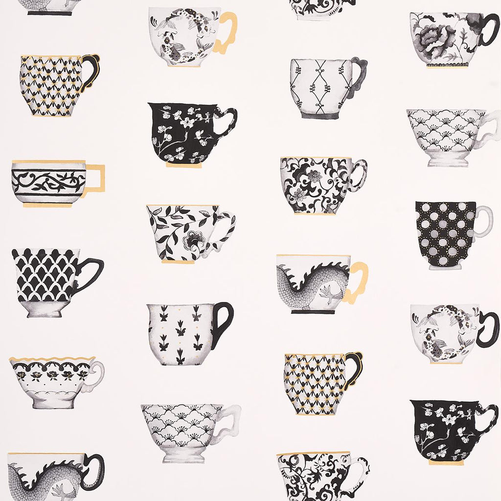 Schumacher Onie'S Teacups Ink Wallpaper