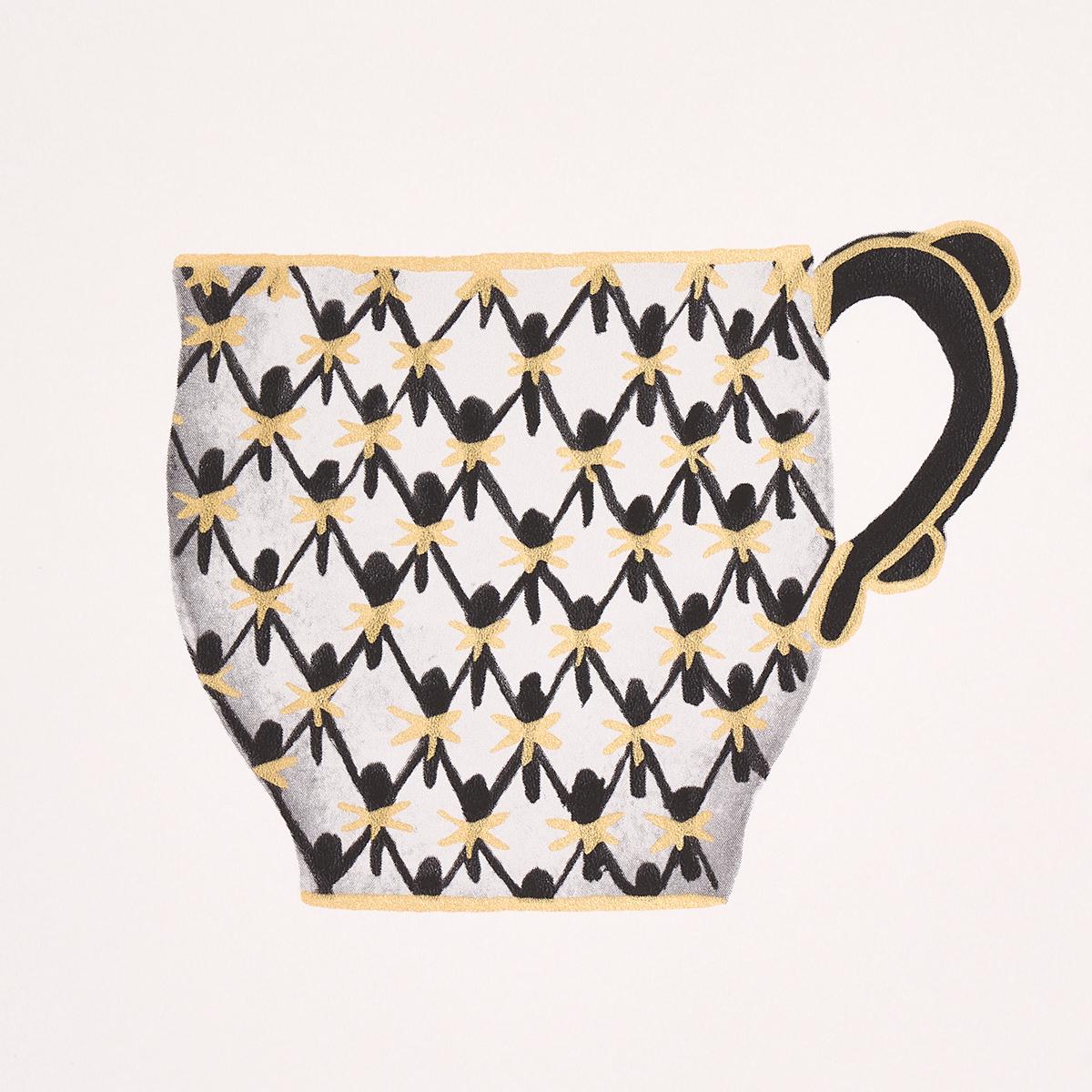 Schumacher Onie'S Teacups Ink Wallpaper