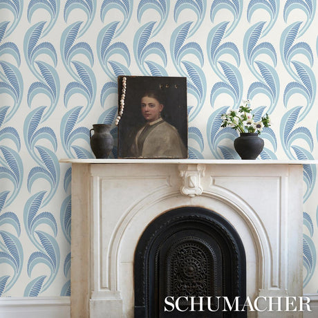 Schumacher Banana Leaf China Blue Wallpaper
