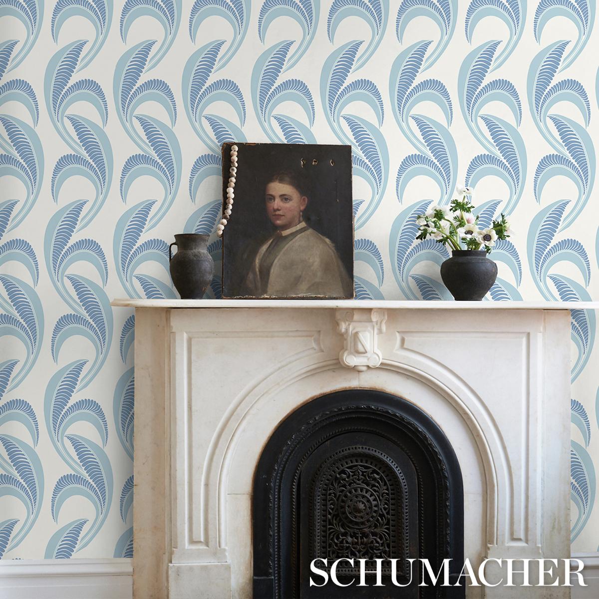 Schumacher Banana Leaf China Blue Wallpaper
