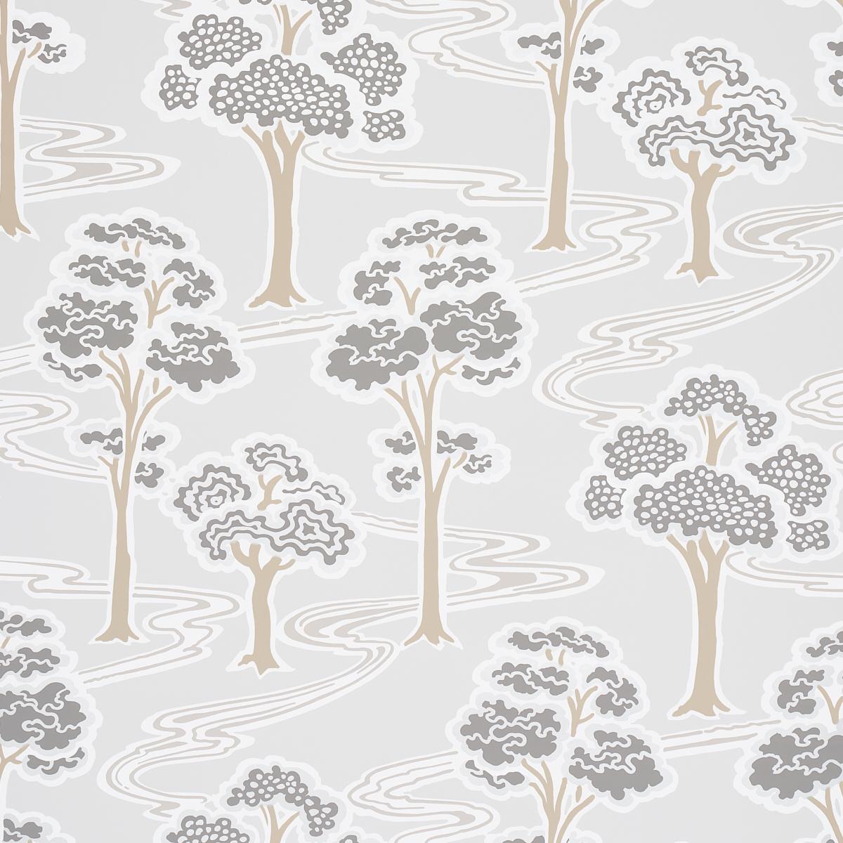 Schumacher Tree River Moonstone Wallpaper