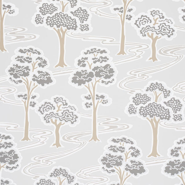 Schumacher Tree River Moonstone Wallpaper