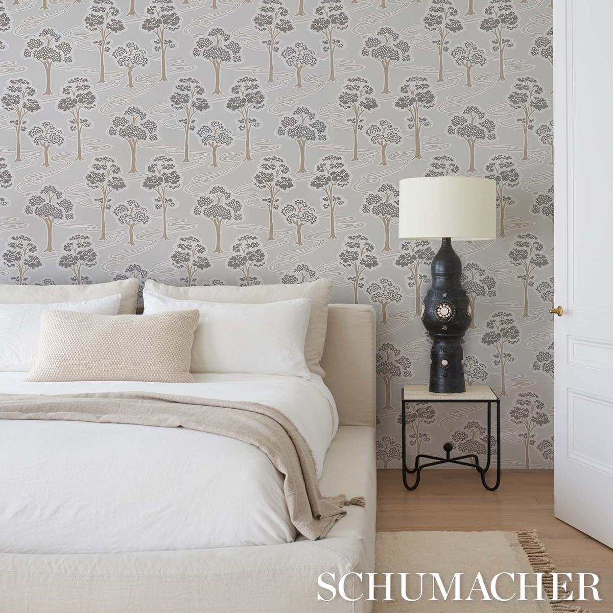 Schumacher Tree River Moonstone Wallpaper
