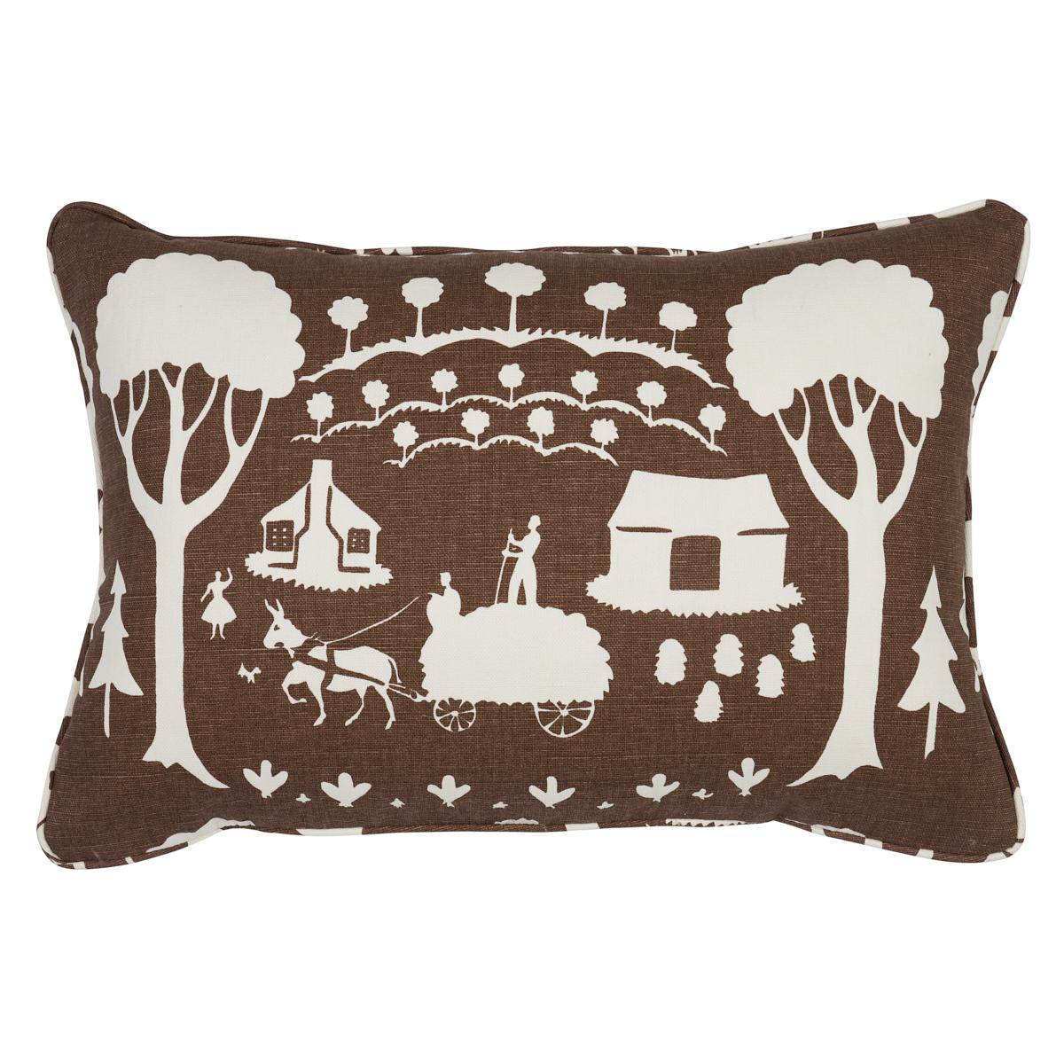 Schumacher Brown 20" x 14" Farm Scene Pillow