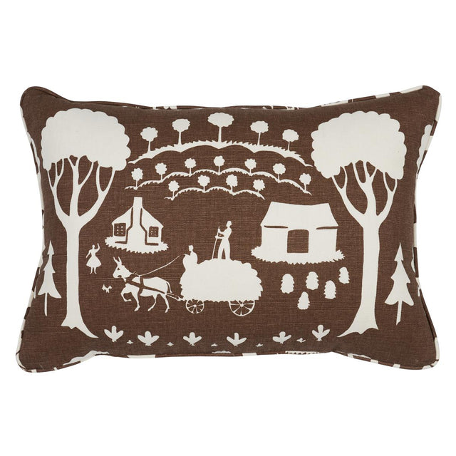Schumacher Brown 20" x 14" Farm Scene Pillow