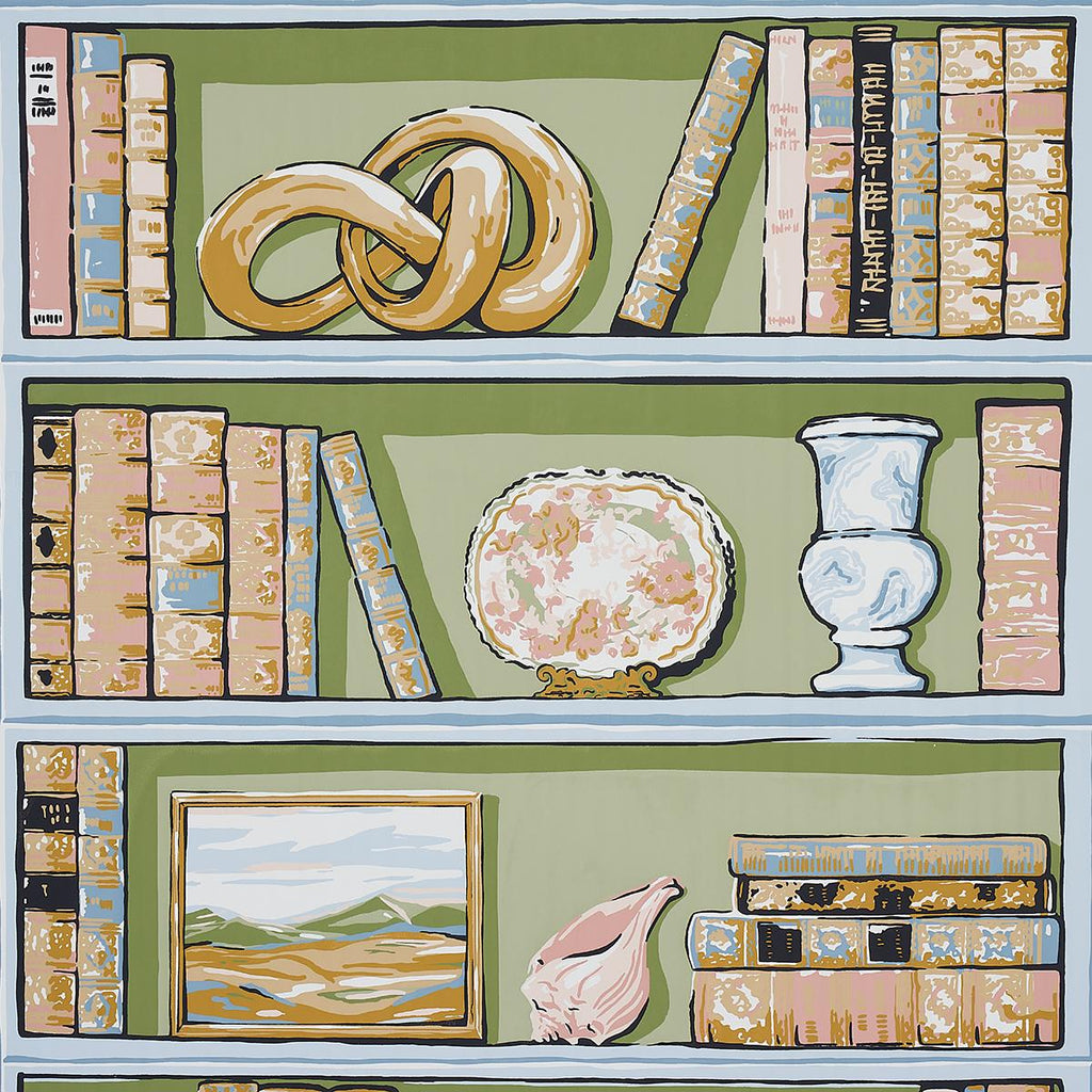 Schumacher Natalies Library Celadon Wallpaper