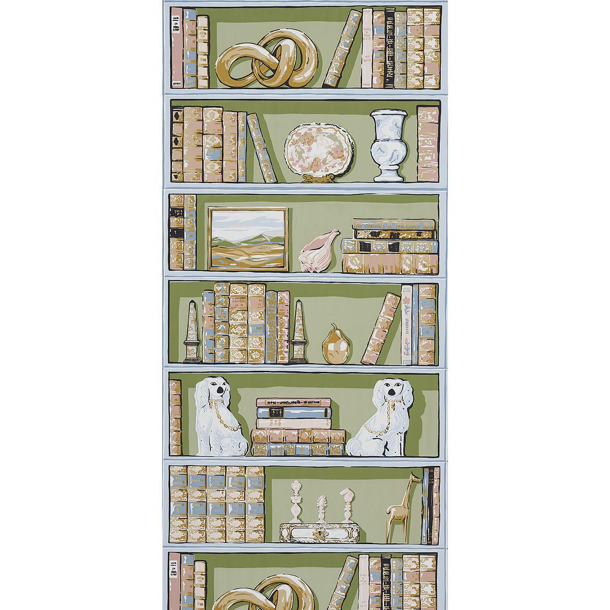 Schumacher Natalies Library Celadon Wallpaper
