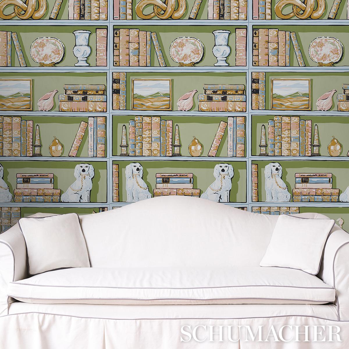Schumacher Natalies Library Celadon Wallpaper