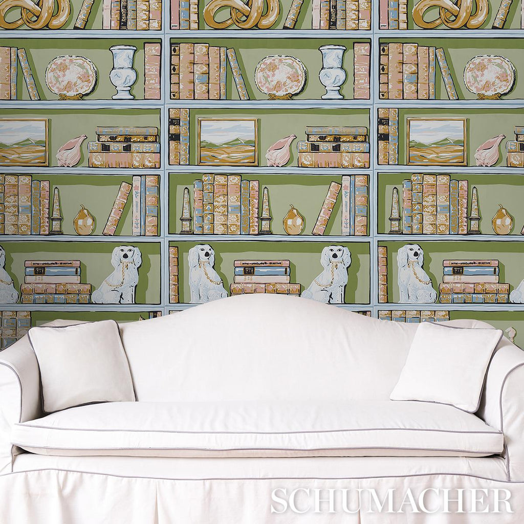 Schumacher Natalies Library Celadon Wallpaper