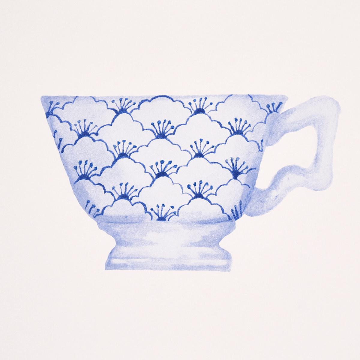 Schumacher Onie'S Teacups Porcelin Wallpaper