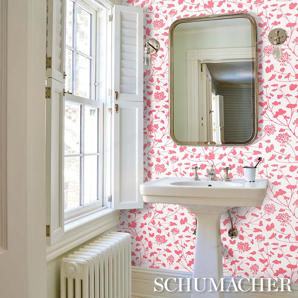 Schumacher Pennick Coral On Ivory Wallpaper