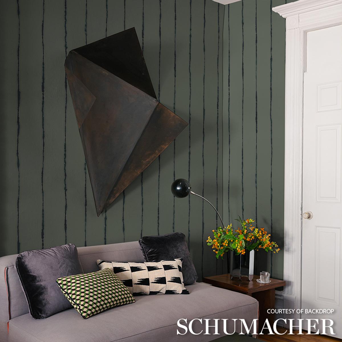 Schumacher Backdrop X Schumacher Ephemera Teal Gray Wallpaper