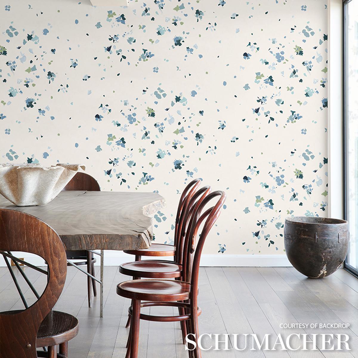 Schumacher Backdrop X Schumacher Fairfarren Teal Wallpaper