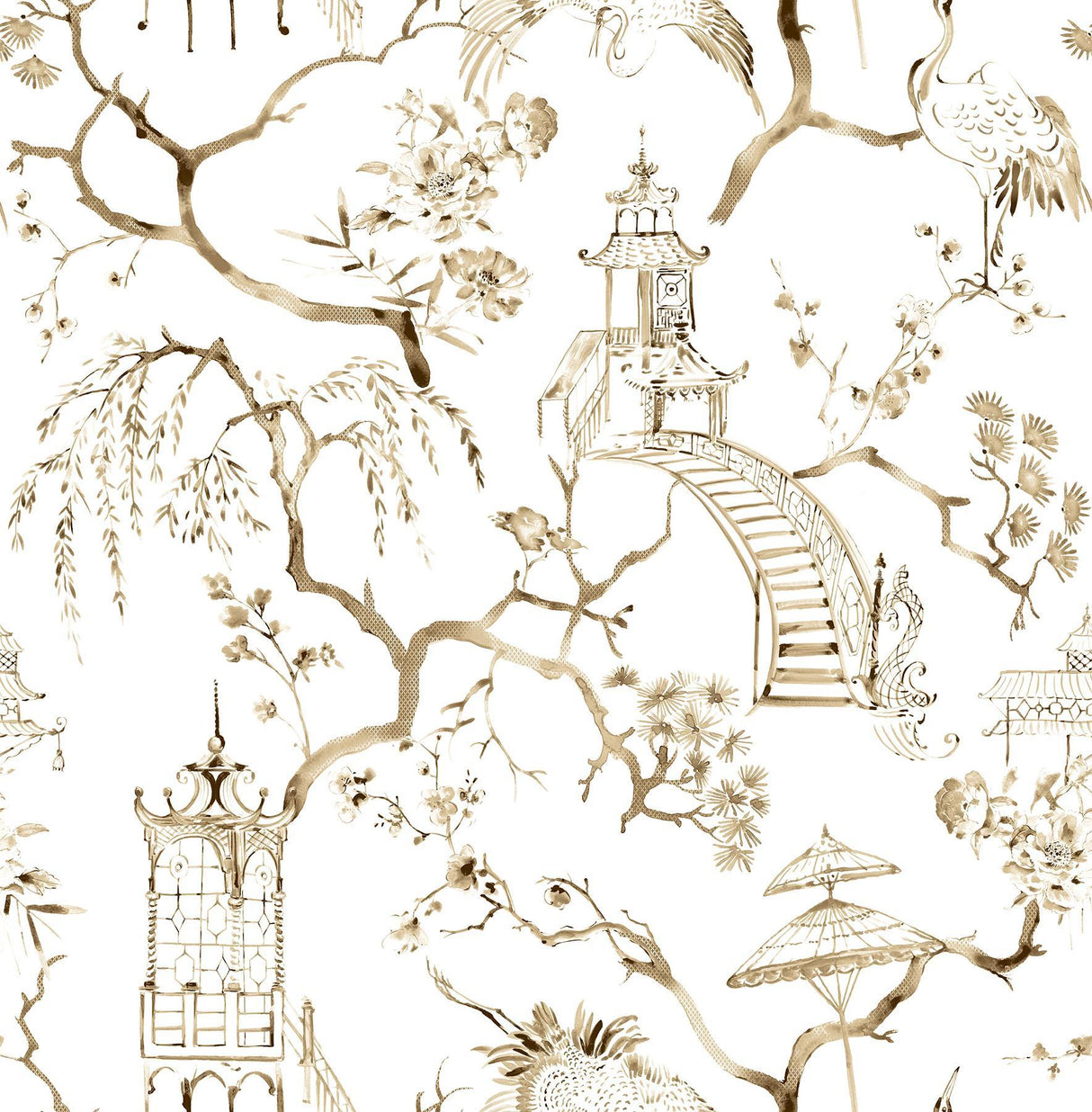 A-Street Prints Serena Coffee Chinoiserie Wallpaper