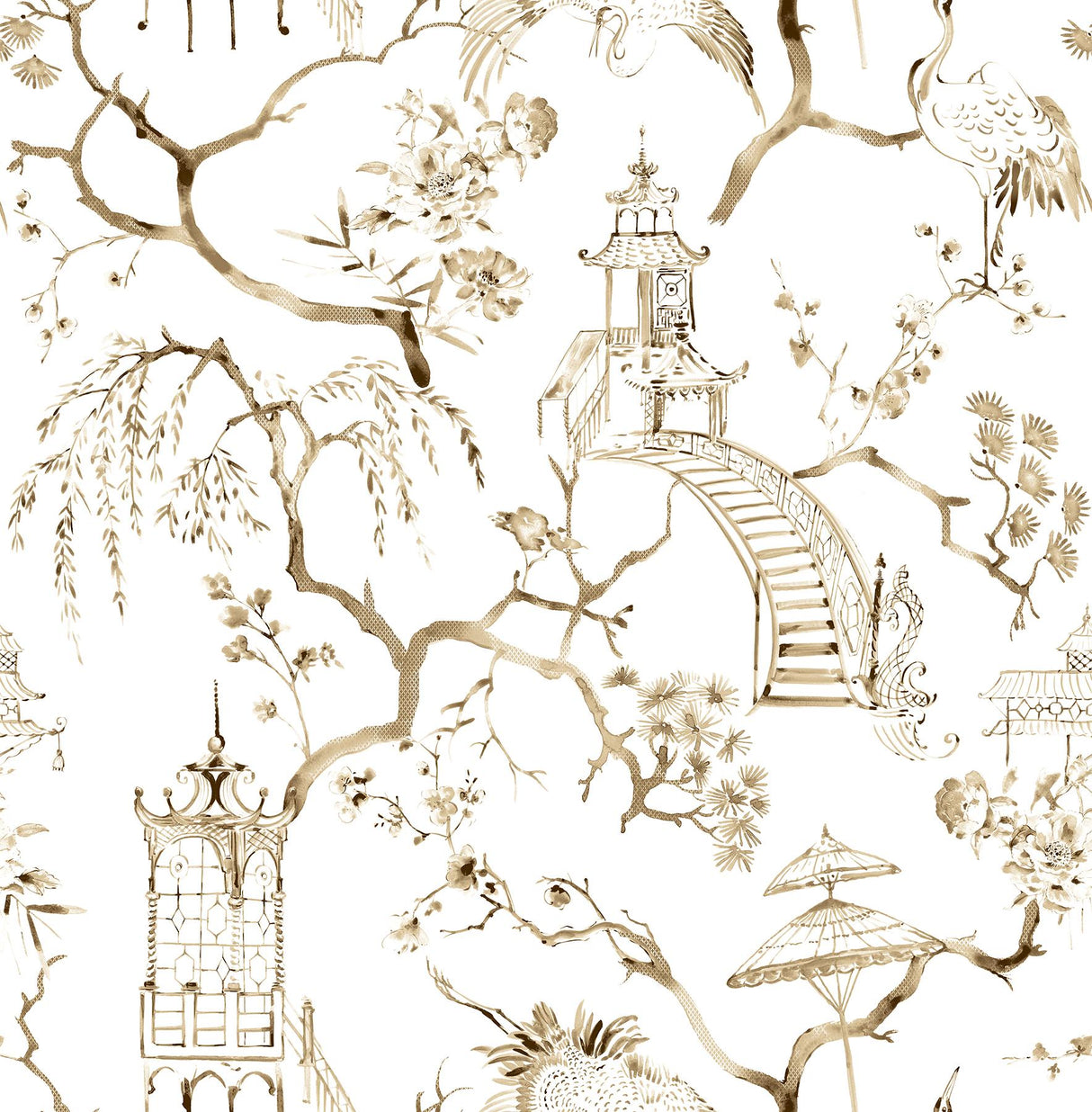 A-Street Prints Serena Coffee Chinoiserie Wallpaper