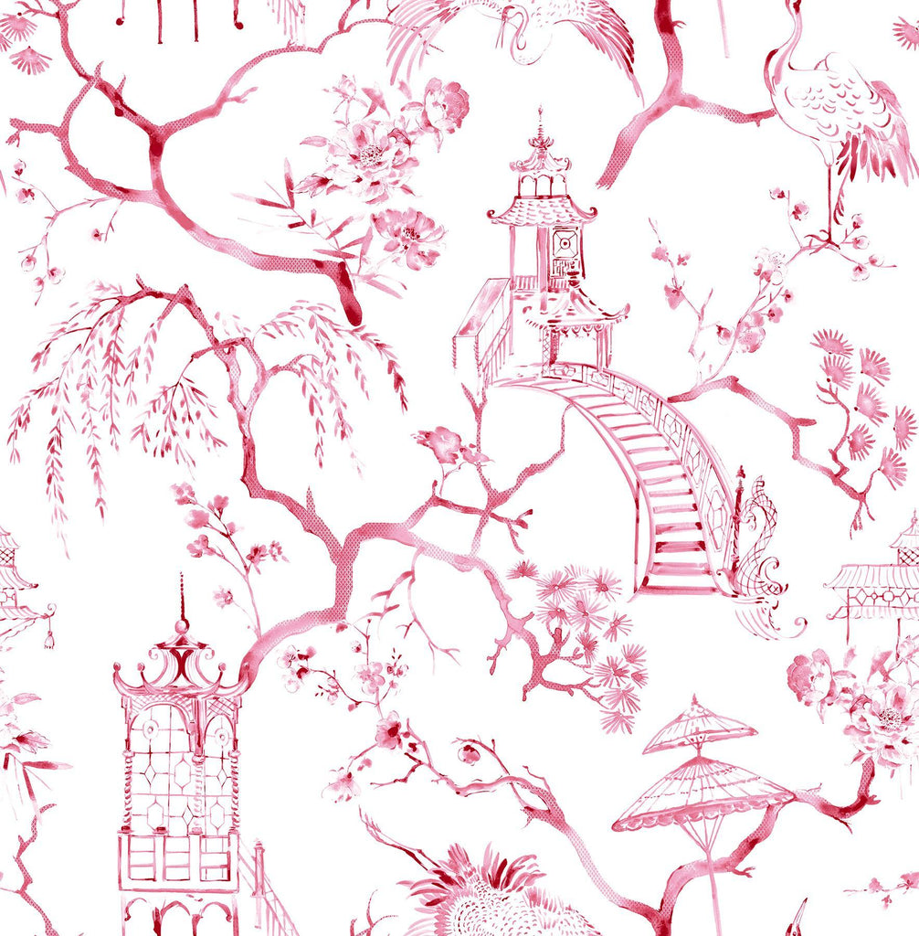 A-Street Prints Serena Raspberry Chinoiserie Wallpaper