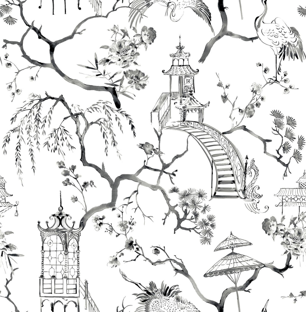 A-Street Prints Serena Charcoal Chinoiserie Wallpaper
