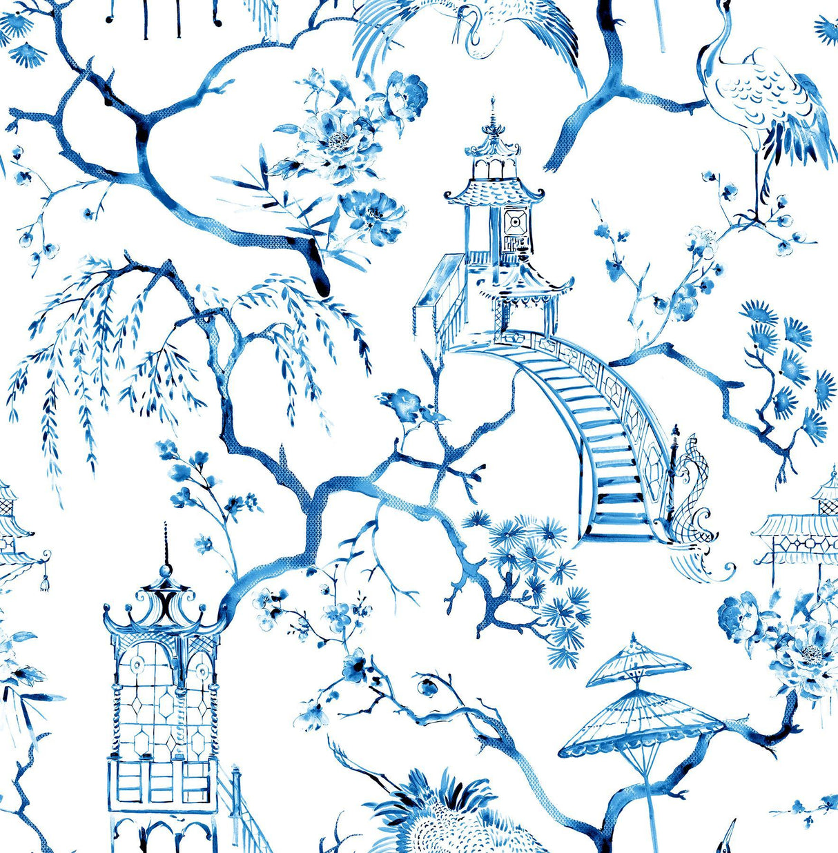 A-Street Prints Serena Blue Chinoiserie Wallpaper