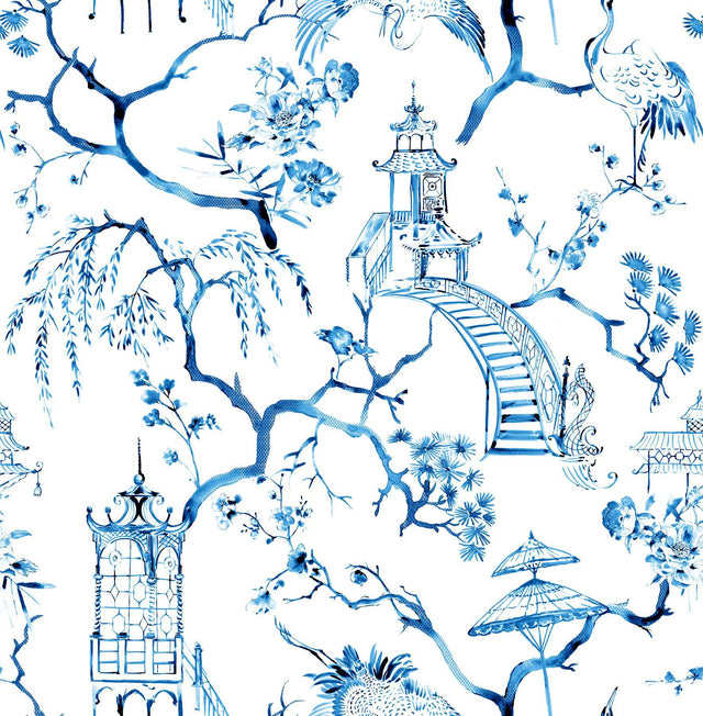 A-Street Prints Serena Blue Chinoiserie Wallpaper