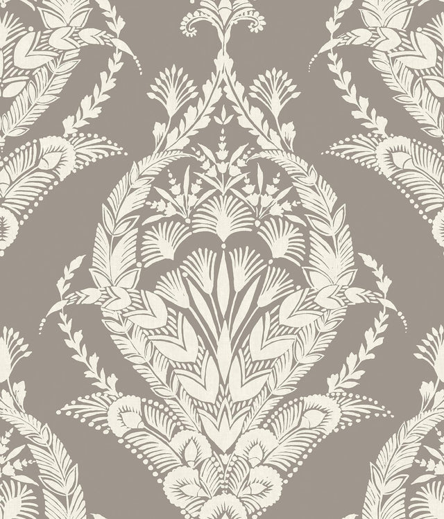 A-Street Prints Arlie Grey Botanical Damask Wallpaper